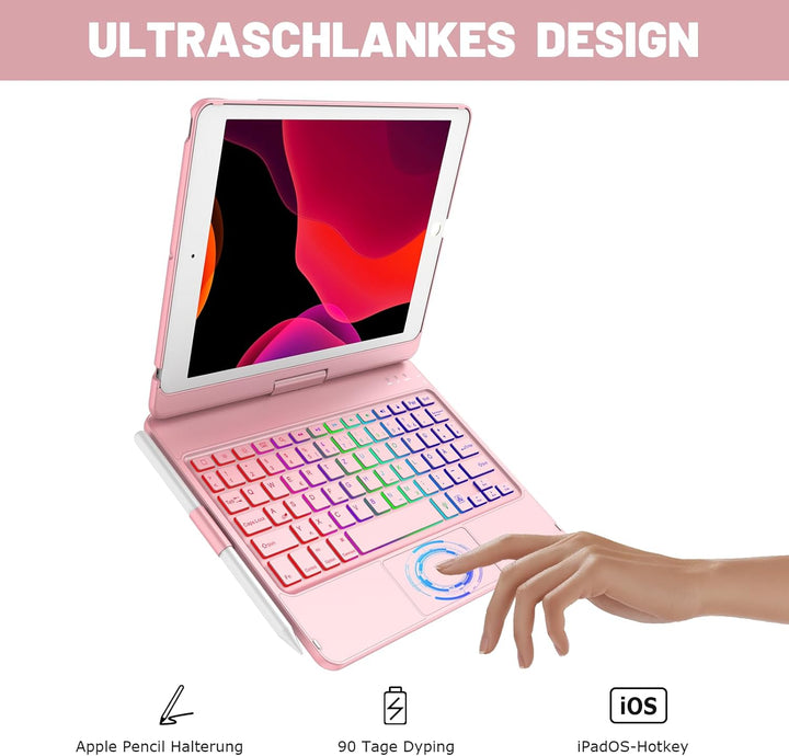 CC Store Hülle mit Tastatur für iPad 10.2, 360° Drehbare Touchpad Tastatur für iPad 9/8/7 Generation