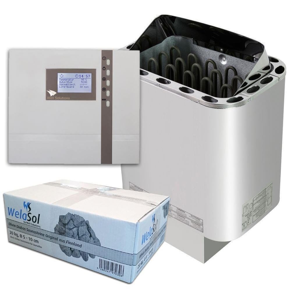 Saunaofen Edelstahl Next 8 kW - Saunasteuerung Econ D2 - inklusive Saunasteine D2 8 Kw, D2 8 Kw