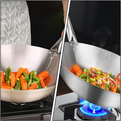 Cabilock Edelstahl-Wok Verschleissfeste Wokpfanne Camping-Wok-pfanne Bratpfanne Japanische Woks Rest