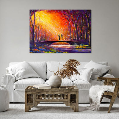 Bilder auf Leinwand 100x70cm Leinwandbild mit Rahmen Wald Baum Natur Gross Wanddeko Bild Schlafzimme