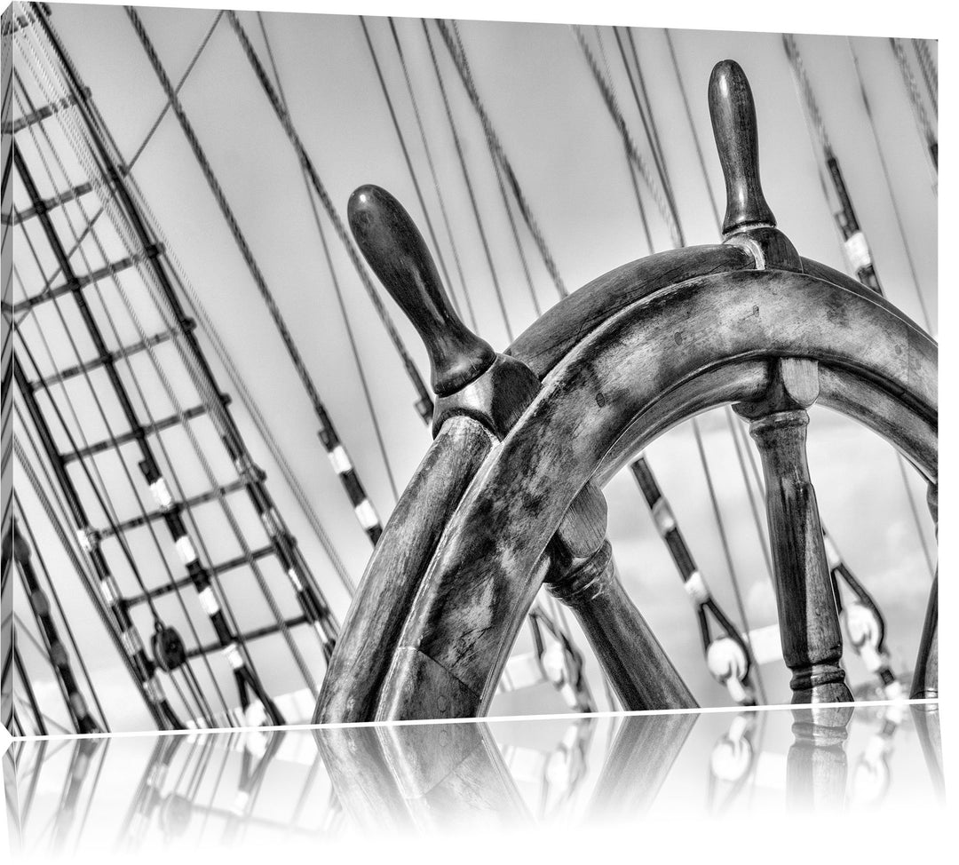 Pixxprint Steuerrad auf dem Schiff 100x70cm Leinwandbild Wandbild Kunstdruck, 100x70