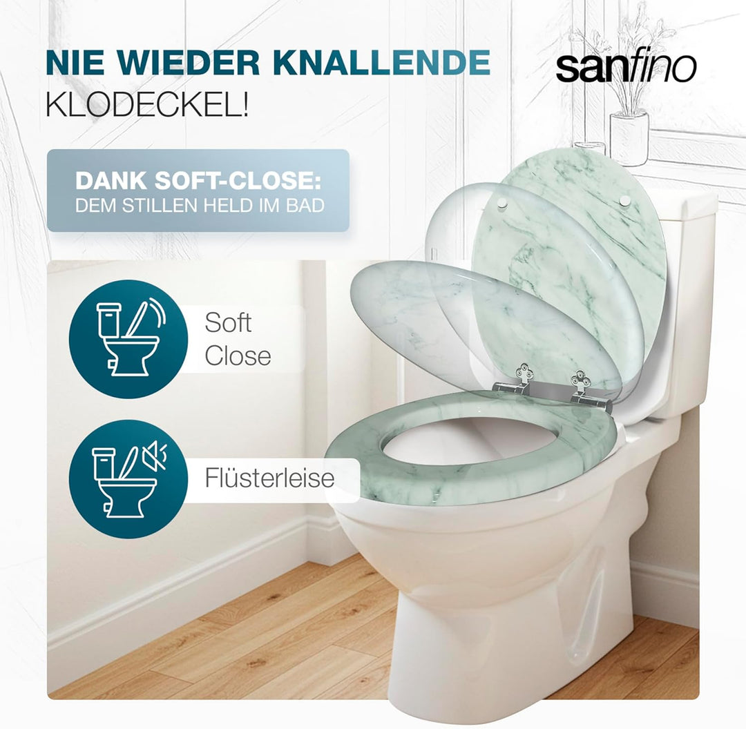 SANFINO® Premium WC Sitz mit Absenkautomatik – hochwertige Toilettendeckel aus Holz, viele bunte Mot