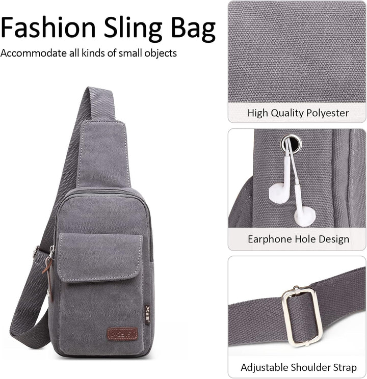 VARLIVOO Retro Sling Bag Damen Herren Canvas Brusttasche Umhängetasche Leichte Schultertasche Klein