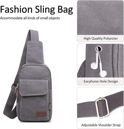 VARLIVOO Retro Sling Bag Damen Herren Canvas Brusttasche Umhängetasche Leichte Schultertasche Klein