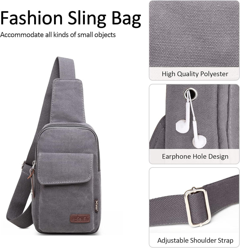 VARLIVOO Retro Sling Bag Damen Herren Canvas Brusttasche Umhängetasche Leichte Schultertasche Klein