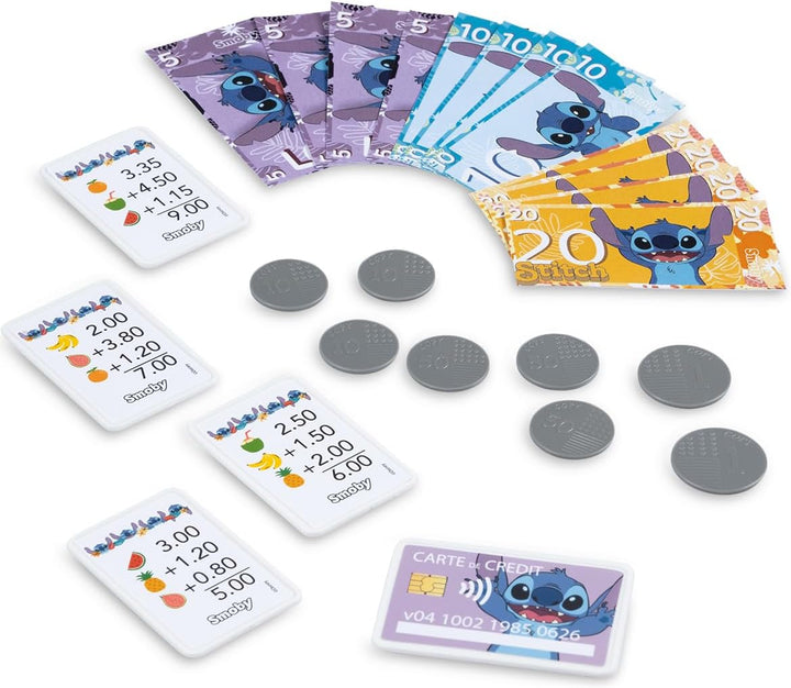 Smoby – Stitch Supermarktkasse mit Mikrofon & Kartenleser – Kasse mit Geld, Karte & Zubehör – Rollen