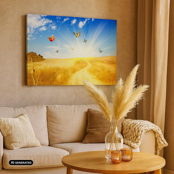 Bilder auf Leinwand Schmetterlinge Wiese Gras Leinwandbild 70x50cm Wandbilder Dekoration Wohnzimmer