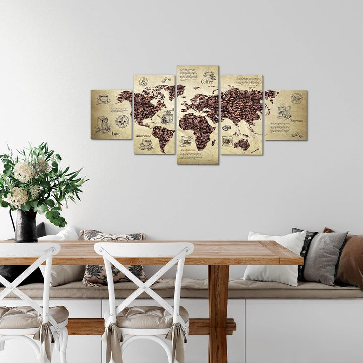 Runa Art Wandbilder Küche Kaffee 5 Teilig Bild auf Vlies Leinwand Deko Esszimmer Küchenbilder Weltka