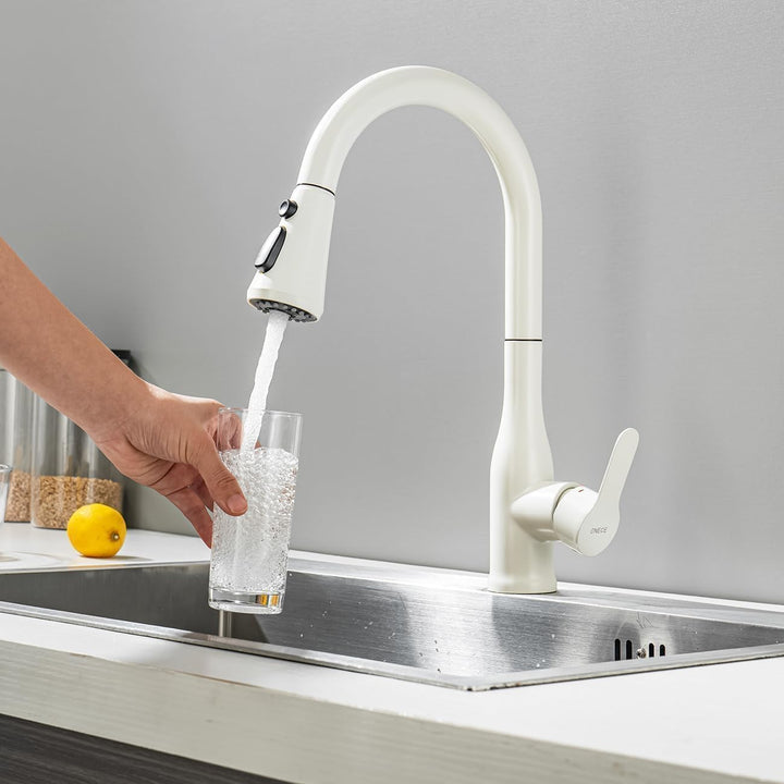 ONECE Wasserhahn Küche Beige, Küchenarmatur ausziehbar mit 3 Wasserstrommodi & 360° drehbarem Auslau