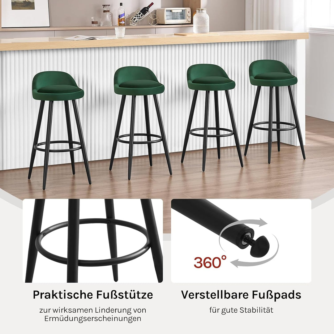 WOLTU Barhocker 2er Set, Barstuhl Küchenhocker, hoher Hocker mit Rückenlehne Fussstütze, aus Samt Me