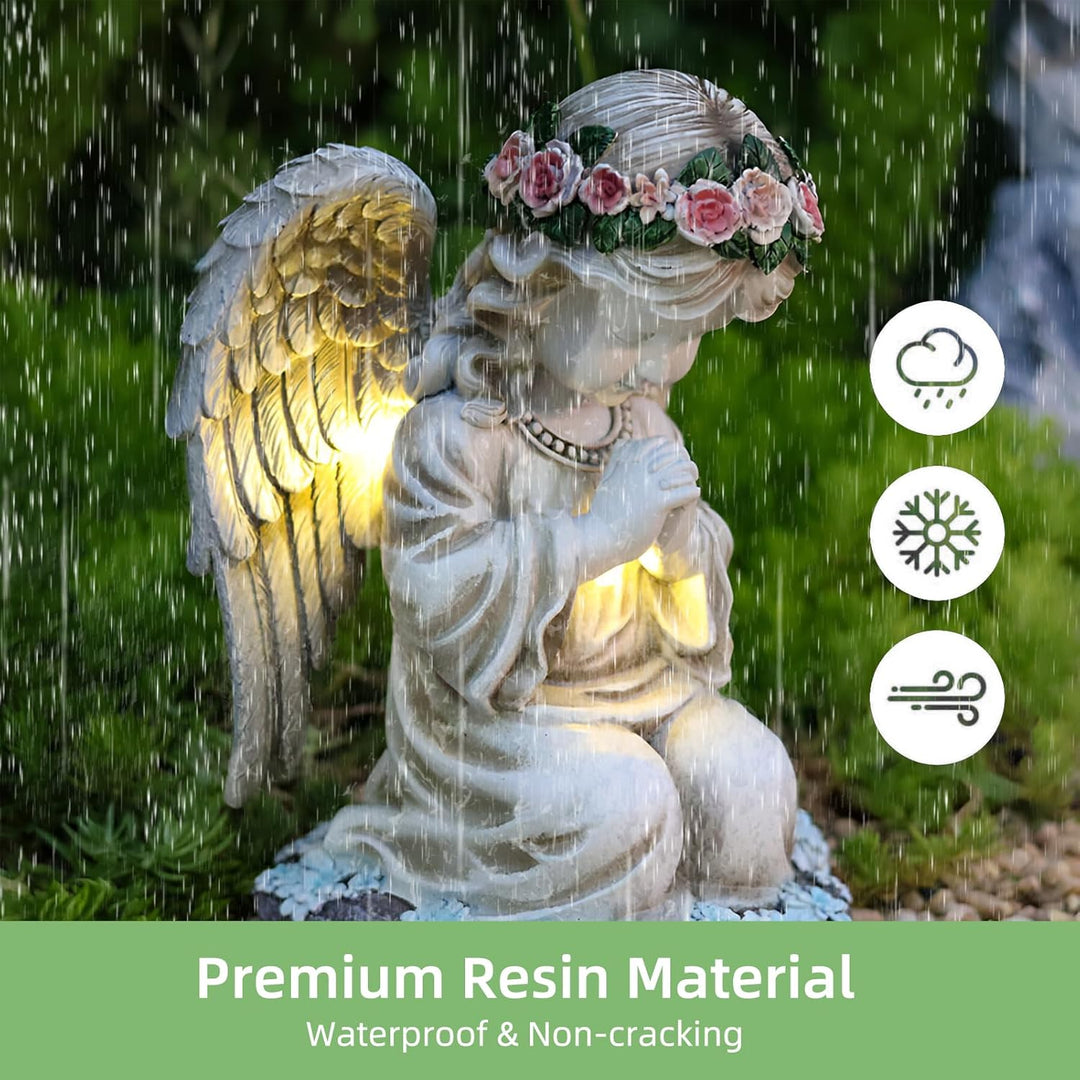 Tuzsocr Solar Engel Gartenstatuen - Betende LED-Schutzengel-Figur, Grablicht Outdoor-Dekoration, Wet