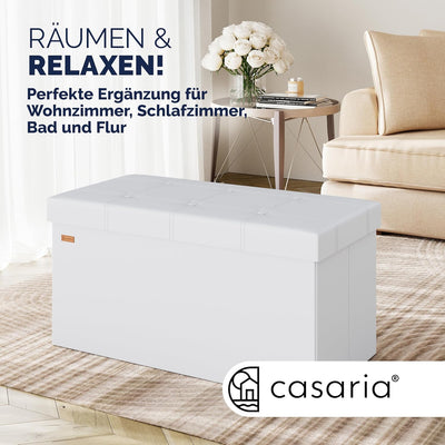CASARIA® Sitzbank mit Stauraum 80x40x40cm Weiss Faltbar Gepolstert Deckel Kunstleder Stabil 100L Mod