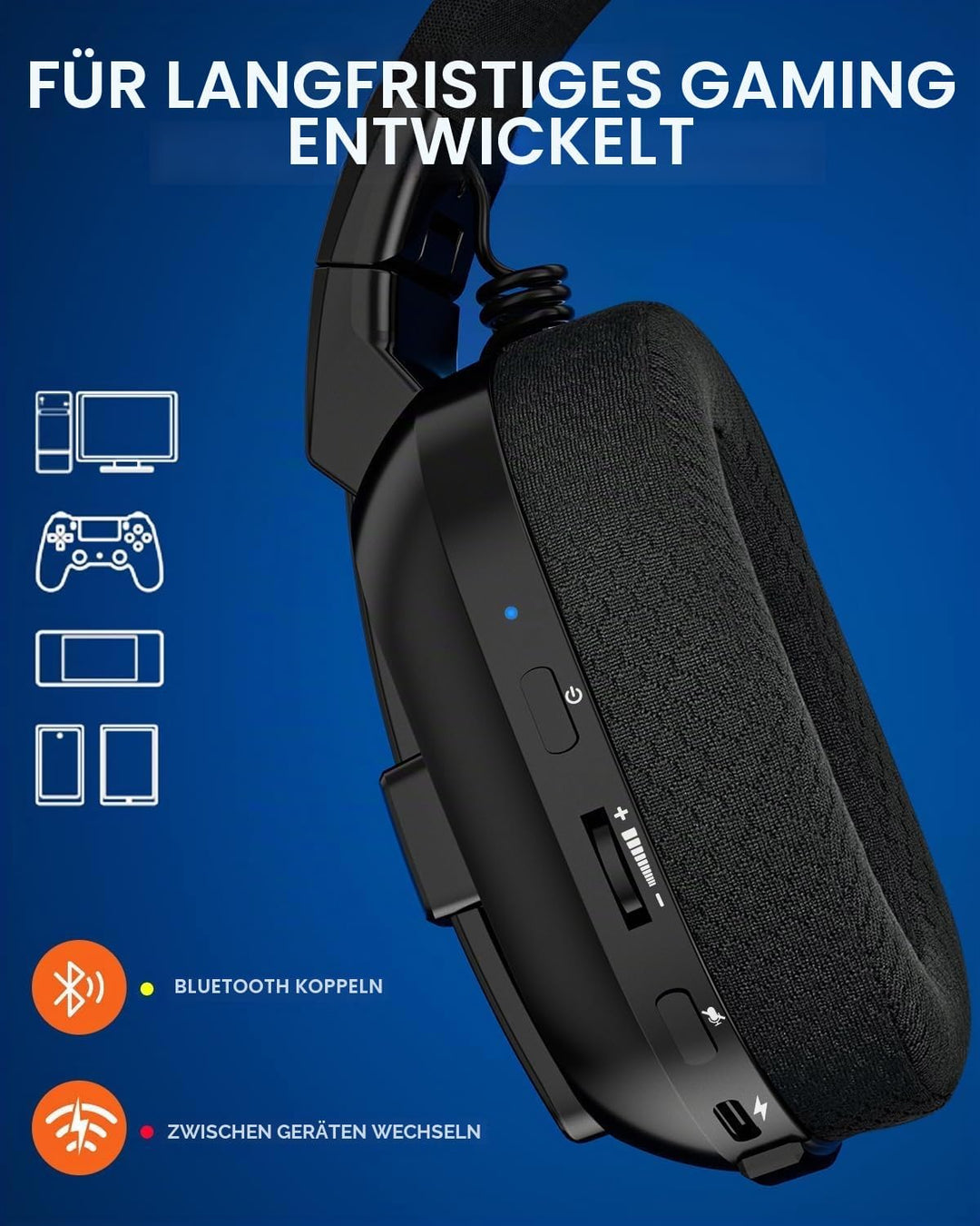 Gaming Headset, Wireless Headset für PC, PS5, PS4, Mac, 2,4 GHz/BT Headset PS5 mit Mikrofon Geräusch