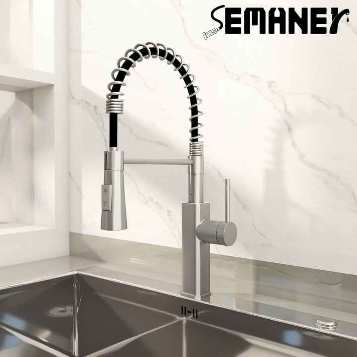 Wasserhahn Küche, SEMANEY Hochdruck Küchenarmatur Ausziehbar, Armatur Küche mit Brause 2 Strahlarten
