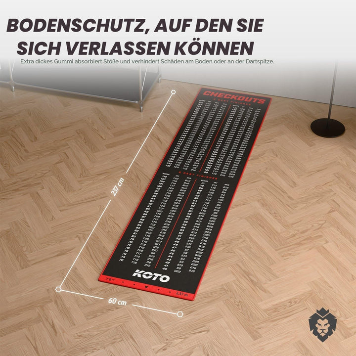 KOTO - Carpet Checkout Dartmatte, Schutz Bodens und Dartpfeile, Mit Score-Indikation + Oche