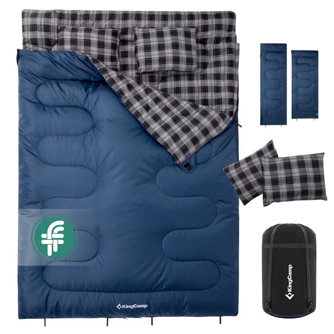 KingCamp Doppelschlafsack Baumwolle Flanell Winter Schlafsack 2 Personen Warmer Deckenschlafsack 3-4