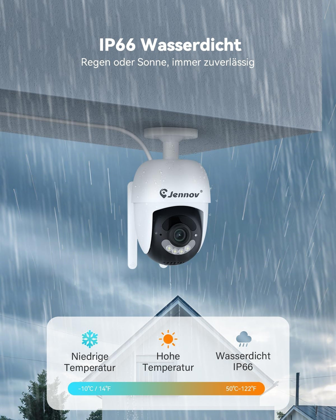 Jennov 2K Überwachungskamera Aussen, 360° PTZ WLAN IP Kamera mit 2-Wege-Audio, Automatische Nachverf