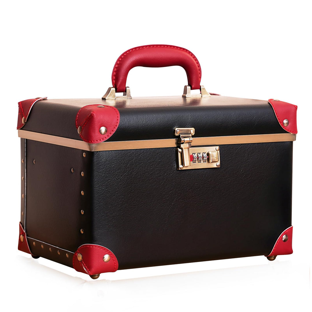 urecity Kosmetikkoffer mit Spiegel Beauty Case Hartschale Vintage Schminkkoffer Leder Kosmetikkoffer