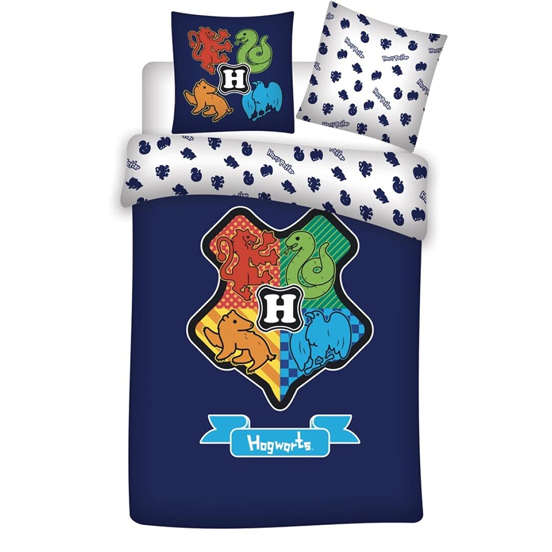 Harry Potter - Juego de Cama 100% algodón, Funda nórdica de 140 x 200 cm + Funda de Almohada de 65 x