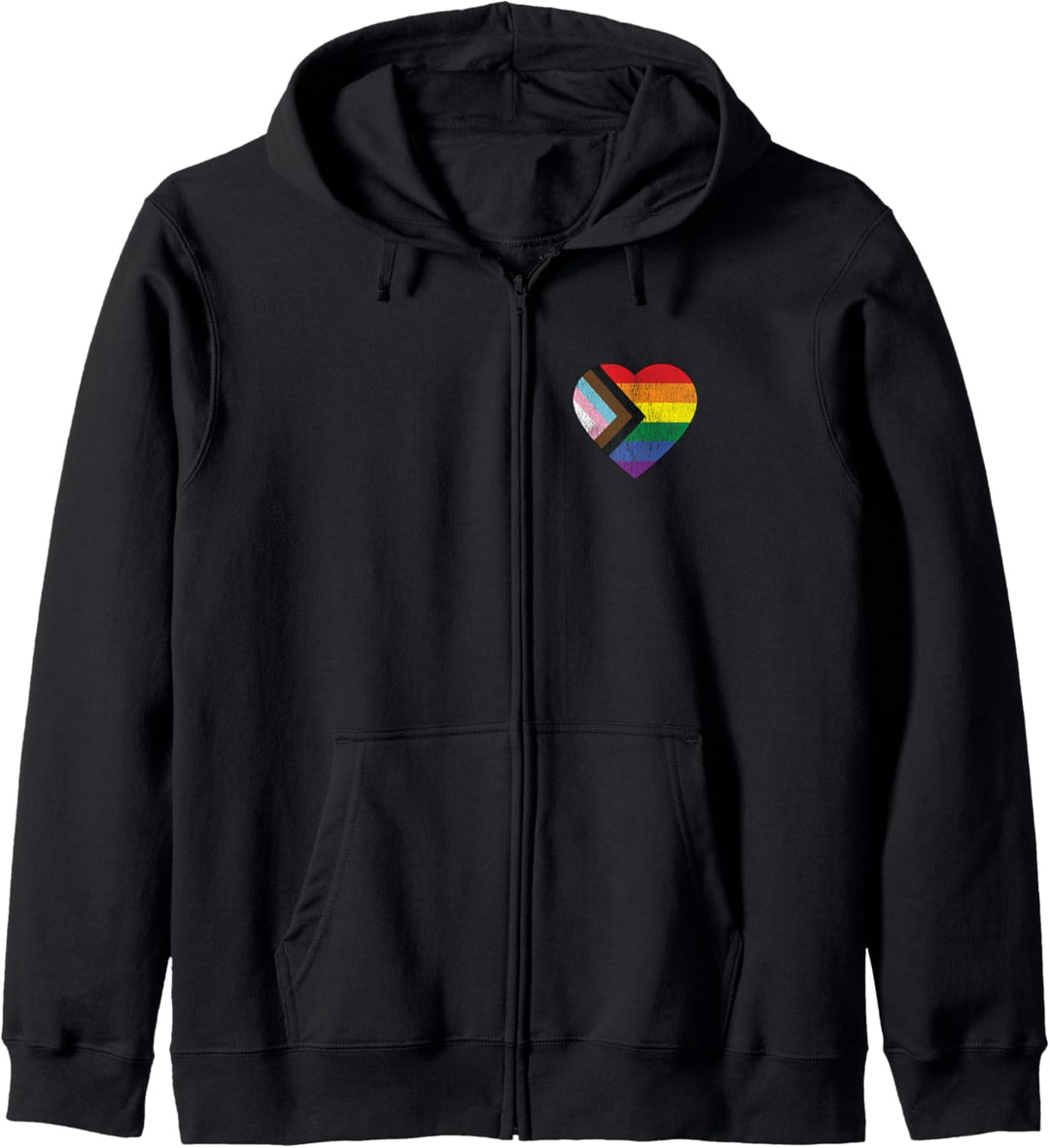 Progress Pride Flag Vintage Rainbow Heart Love LGBT Pocket Kapuzenjacke
