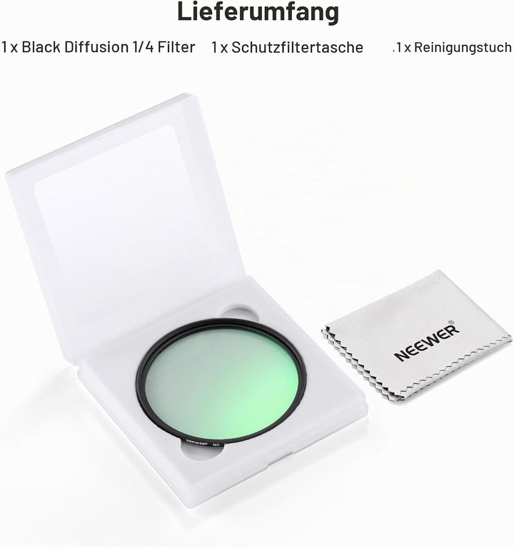 NEEWER 67mm Schwarz Diffusion 1/4 Filter Nebel Dreamy Soft Cinematic Effect Filter Ultra Slim Wasser