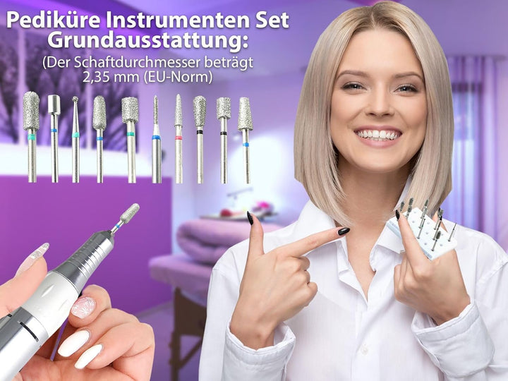PREMIUM Fusspflegegerät Fusspflege-Set Maniküre Set Pediküre Set mit Fräser Set Diamantschleifer