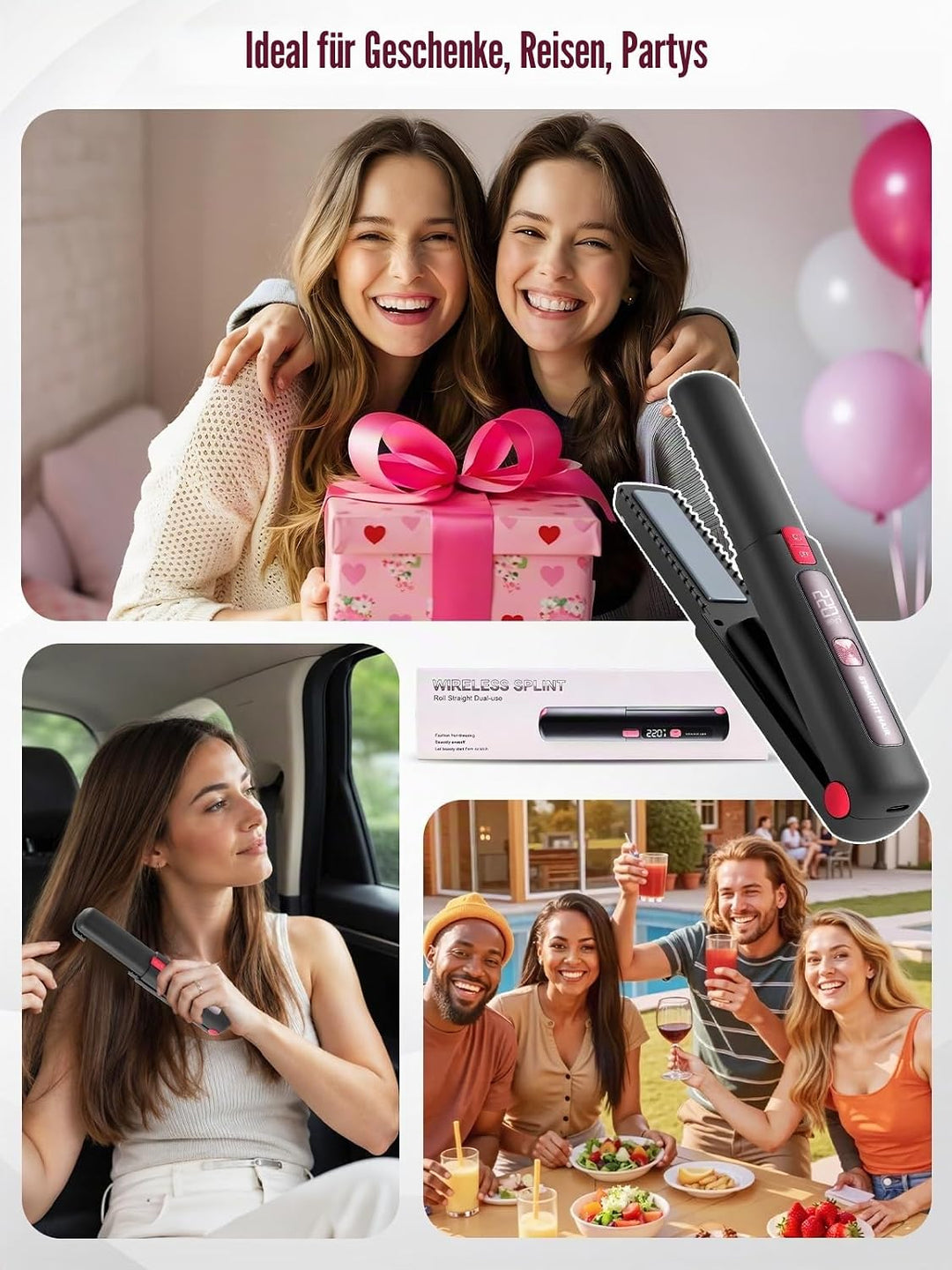 Glätteisen Kabellos mit 4500mAh Akku, 6 Stufen(160-220°C), Tragbarer Akku Haarglätter, Mini Reise Gl