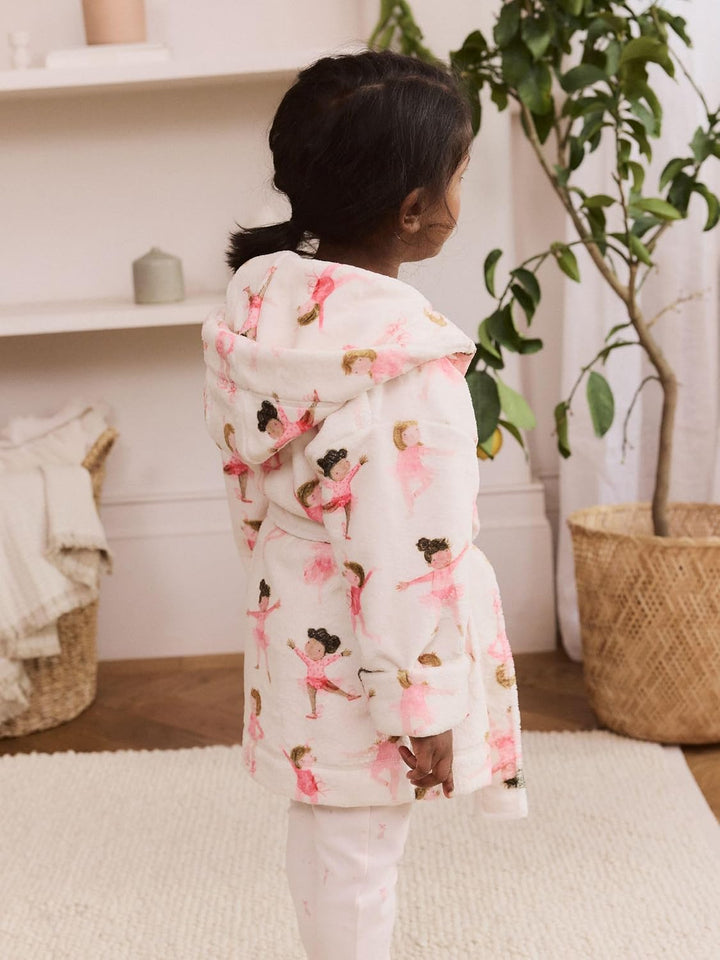 Next Mädchen Bademantel aus Fleece 134-140 White/Pink Ballerina, 134-140 White/Pink Ballerina