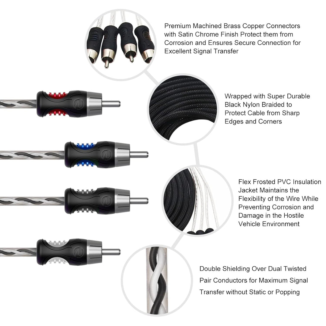 RECOIL PCI420 4-Kanal Cinch Kabel 20 Fuss (6 m) – OFC, 100% sauerstofffreies Kupfer, doppelt geschir