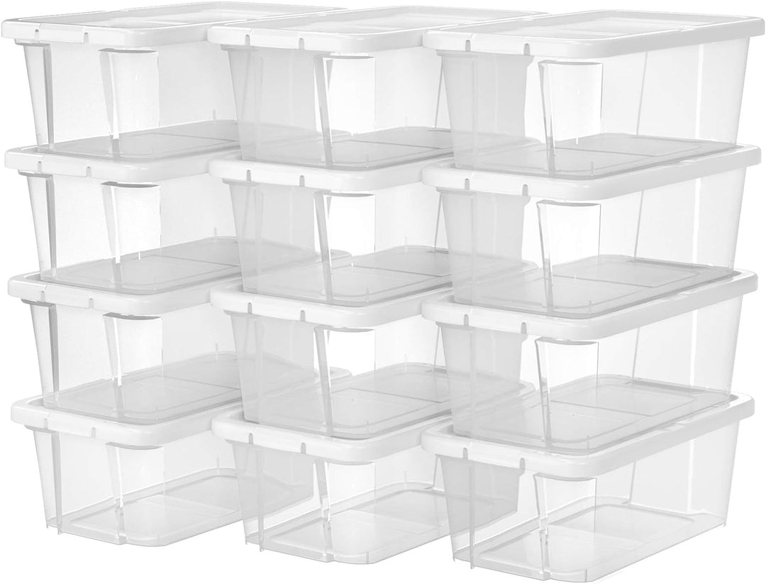 SONGMICS 12er Set Schuhboxen Aufbewahrungsboxen , Schuhaufbewahrung Speicherbox Transparent Mit Deck