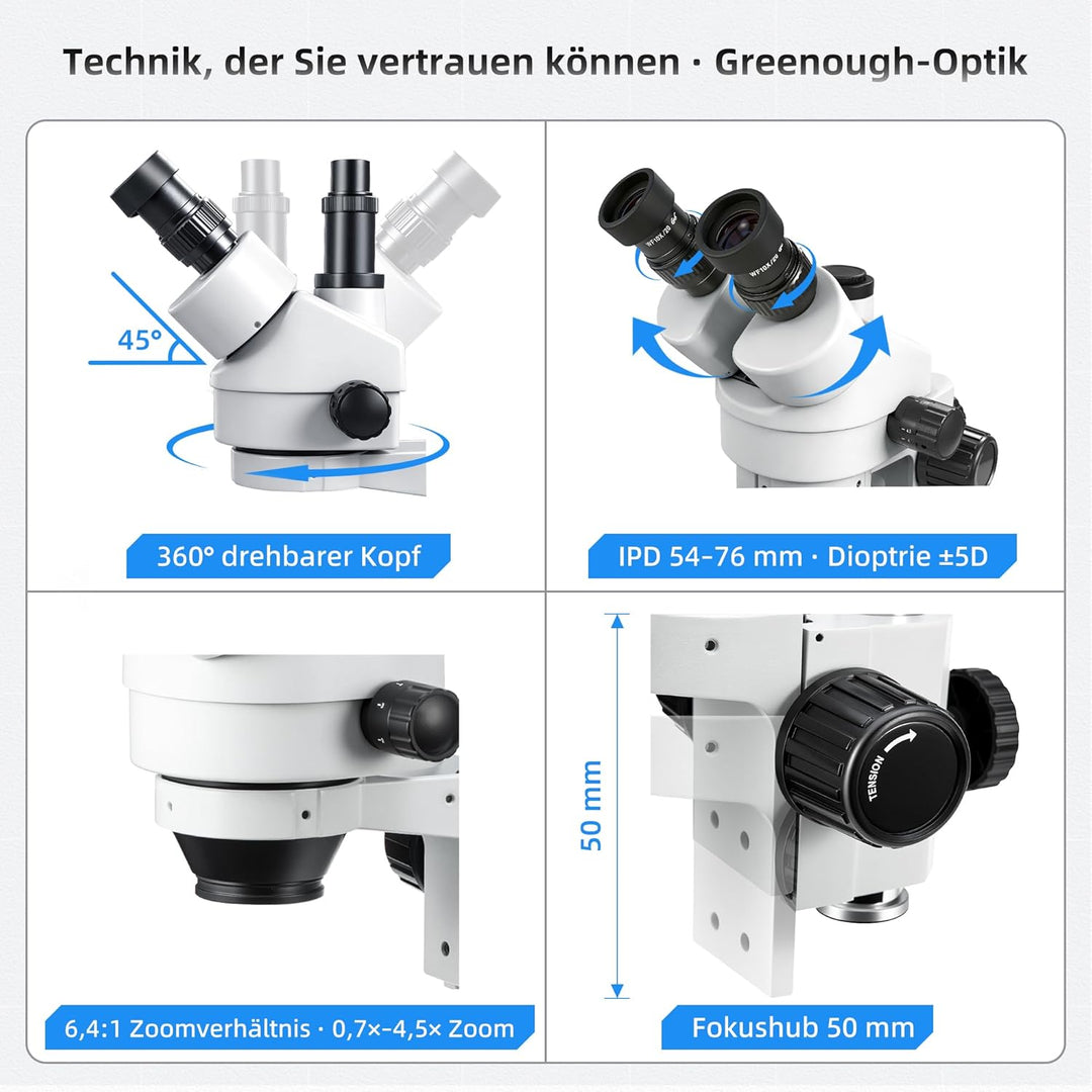 SWIFT S7-TS520-EA10-144 trinokulares Stereo-Zoommikroskop (Greenough) 3,5–90×, stufenloser Zoom 0,7–