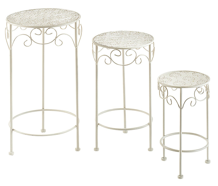 Kobolo Blumenhocker Pflanzenständer 3er Set Gartenständer Dekoständer Antik Cream