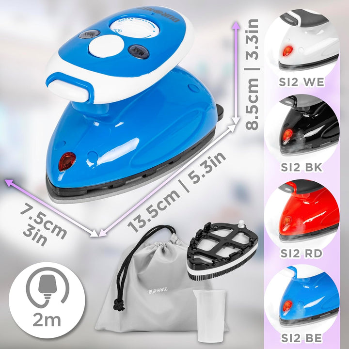 Duronic SI2 BE Mini Reisebügeleisen, 375W Mini Bügeleisen, Dampfbügeleisen 50ml Wassertank, kleines