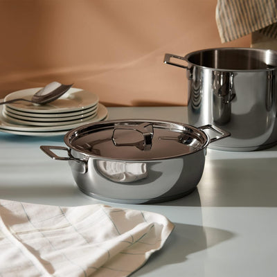 Alessi "POTS & PANS" Flache Kasserolle mit zwei Griffen aus Edelstahl 28 cm, 28 cm