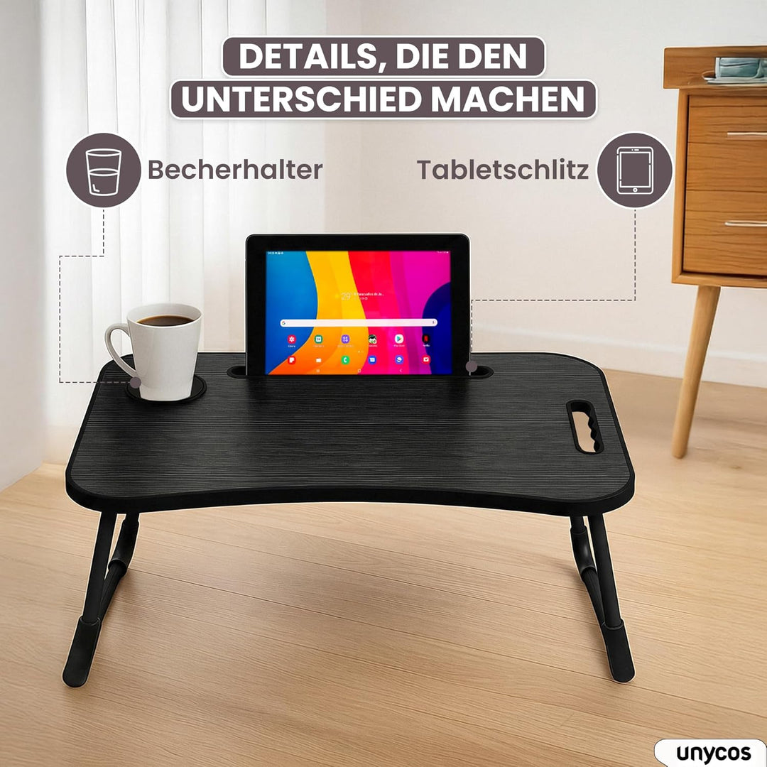 unycos - Klappbarer Laptoptisch, Betttablett, Leseständer, Computertisch, Frühstückstablett, Beistel