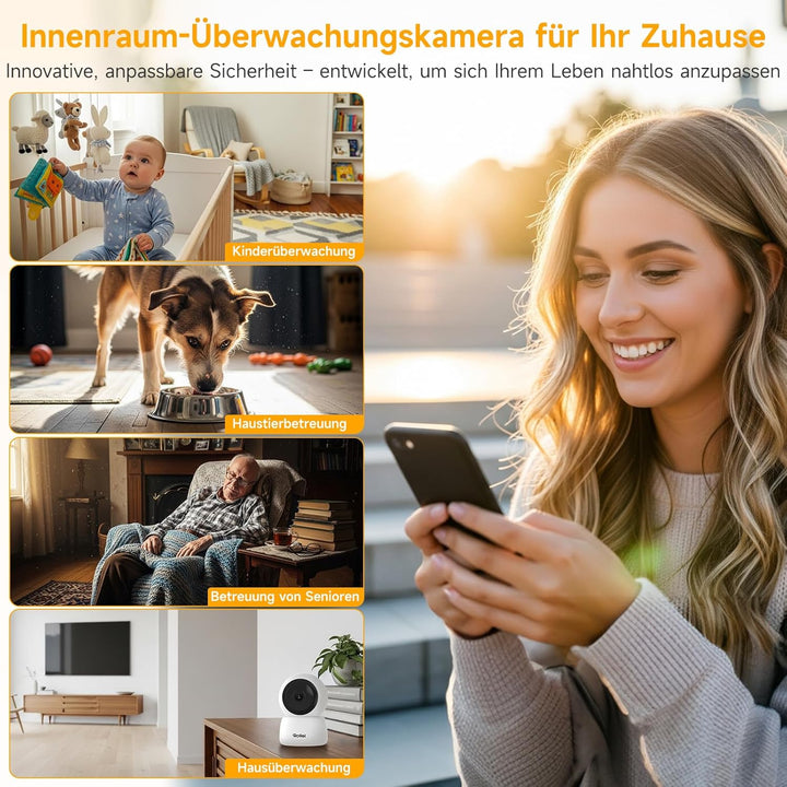 Rollei Indoor Security Cam IPC-88 - Full-HD 1080p, Bewegungsverfolgung & Nachtsicht, App- & Sprachst