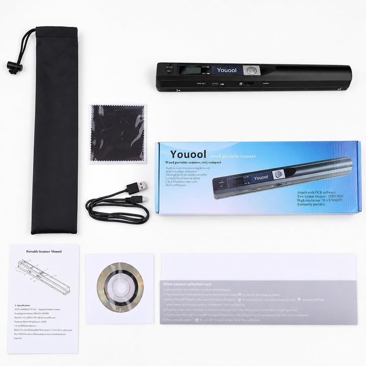 Handscanner mit 16G Micro SD, 900 DPI Tragbarer Hand-Dokumentenscanner Farbscanner, A4 Scanner Scann