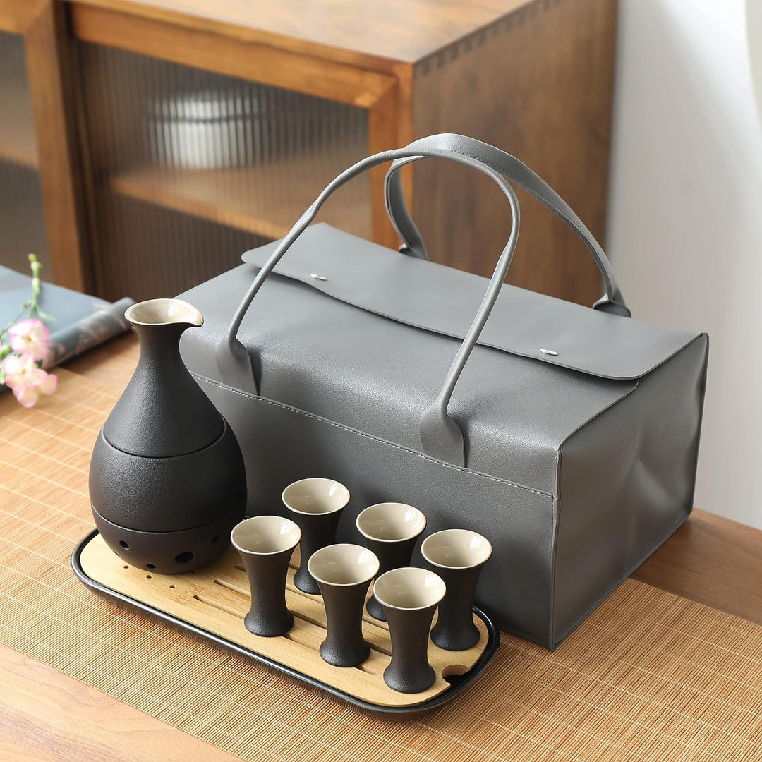 TEANAGOO Sake Set Japanisches Traditionell, Sake ReisweinSake, Karaffe (170 ml) mit 6 Sake Becher (2