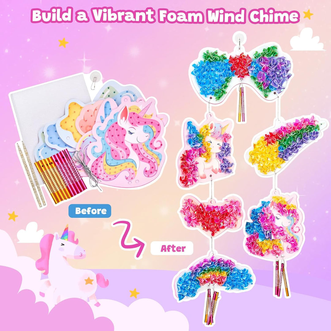 JoyCat Poke Art Basteln Kinder, Einhorn-Windspiel, Bastelset Kinder ab 3 Jahre, DIY Bastelset mit 6