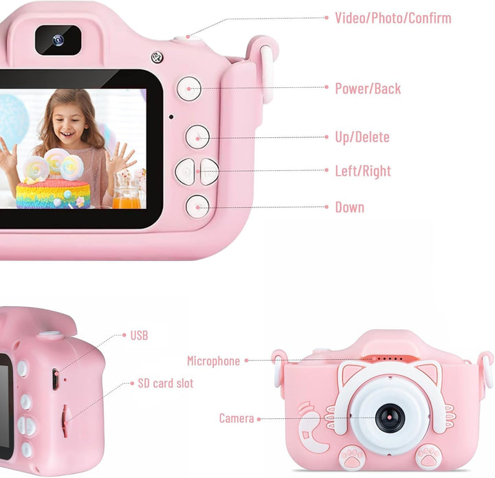 Kinderkamera 1080P HD mit 2-Zoll-Bildschirm – Digitalkamera für Kinder mit 32 GB Speicherkarte, USB