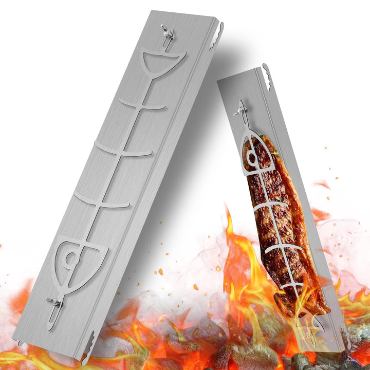 Flammlachsbrett Lachsbrett aus Edelstahl für Feuerschale und Kugelgrill Grill Feuerstelle Feuerschal