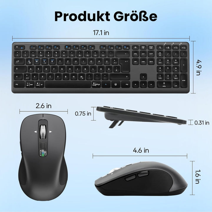 CITLLA M9300 Kabelloses Tastatur Maus Combo, 2-in-1 USB Empfänger und Zwei Bluetooth, 18-Monate Batt