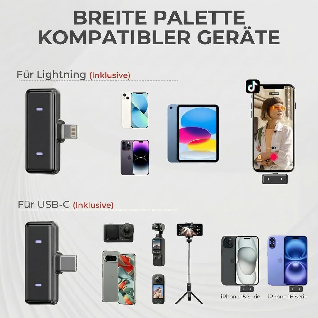 Moman Coin Wireless Lavalier Mikrofon für iPhone/Android, das kleinste 48H 50.0 m Reichweite Noise C