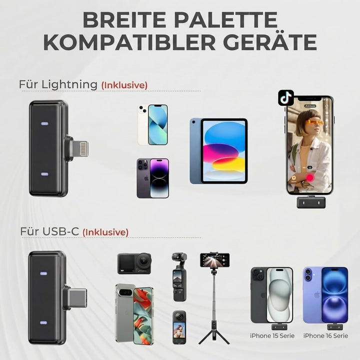Moman Coin Wireless Lavalier Mikrofon für iPhone/Android, das kleinste 48H 50.0 m Reichweite Noise C