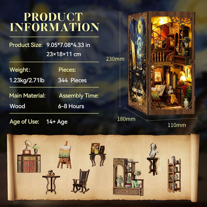 Book Nook Kit für Erwachsene: LUMYCE Holzpuzzle DIY Miniatur Haus 3D Puppenhaus - Buchstütze für Büc