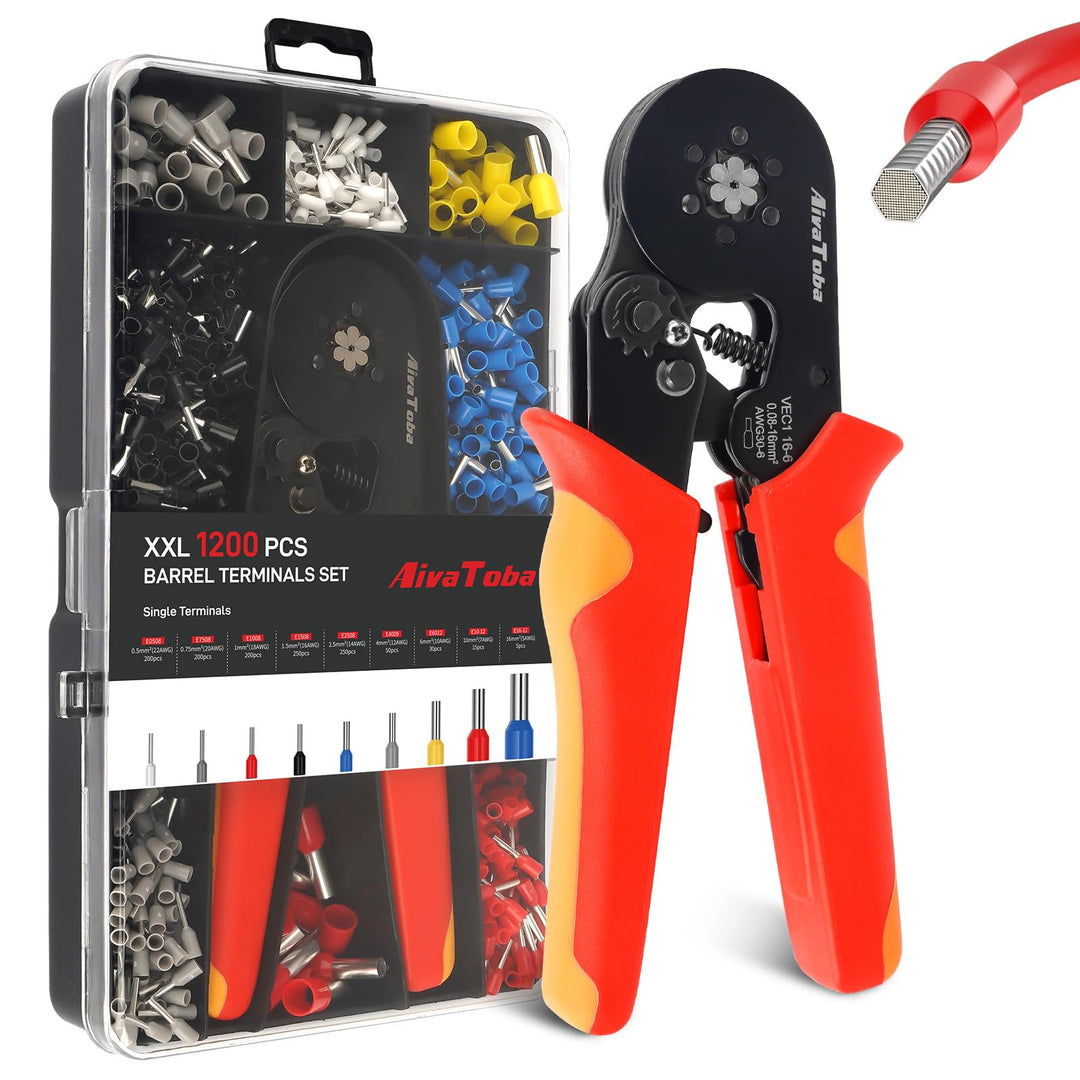 Crimpzange Aderendhülsen Set für 0.08-16mm², AivaToba Aderendhülsenzange mit 1200 Stück, Crimping Pl