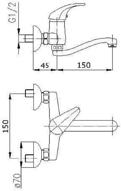 Wandarmatur Armatur für die Wand Einhandmischer mit Auslauf kurz 15cm Chrom