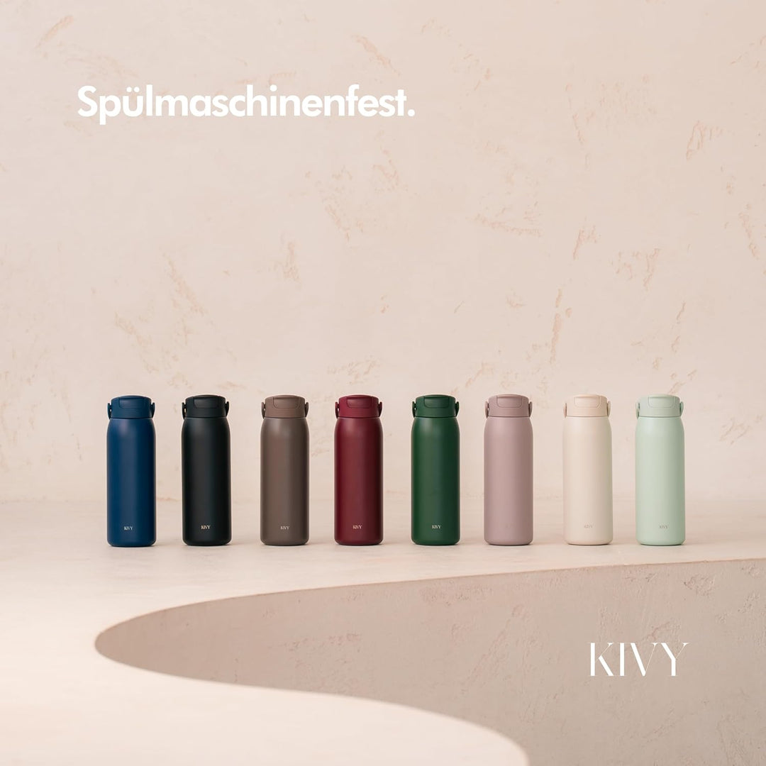 KIVY Edelstahl Trinkflasche mit Strohhalm 1l - 24h Kalt | 12h Heiss - Ausflaufsicher &amp; Spülmaschinen