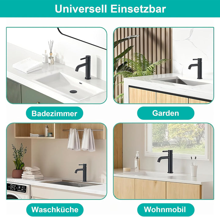 Wasserhahn Schwarz Matt Bad, Anti Ablösung Unterdruck Bleifrei Waschtischmischer mit Zulaufschlauch,