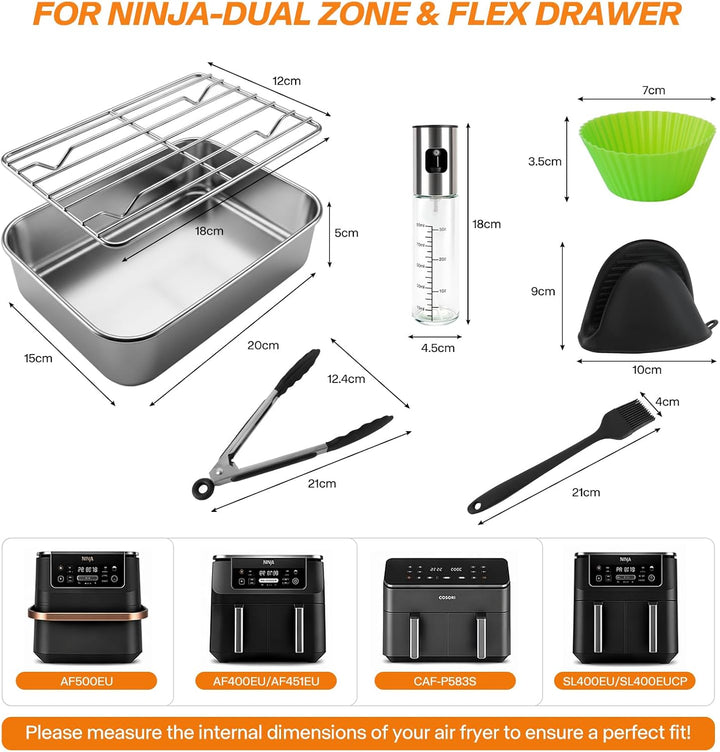 Airfryer Auflaufform Edelstahl 304, 15Pcs Ninja Heissluftfritteuse Zubehör